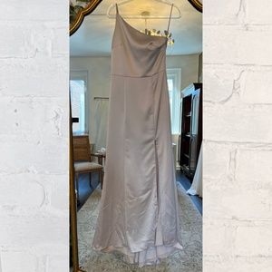 amsale kaia champagne fluid satin one shoulder bridesmaid dress [size 6]